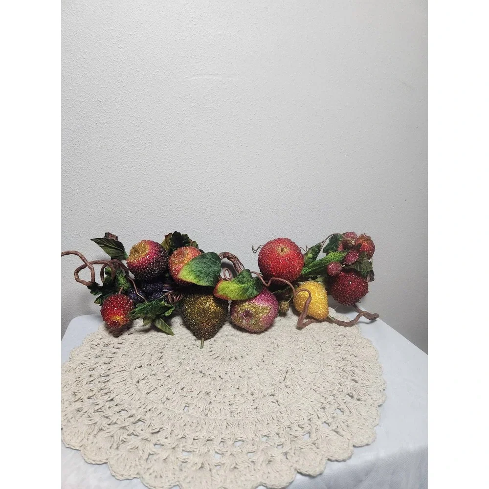 Vintage Sugared Beaded Fruit Garland Christmas Mantel Decor Harvest Centerpiece
